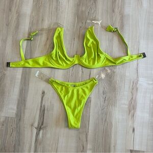 CANDYPANTS Neon Lime Green Cheeky Bikini Dancewear Clear Straps Women's 12